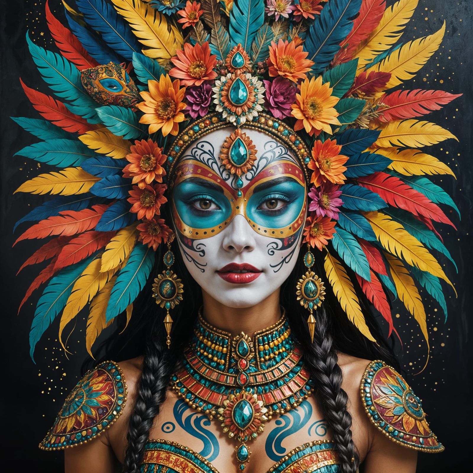 Intricately Designed Portrait of a Vibrant Woman in Colorful...