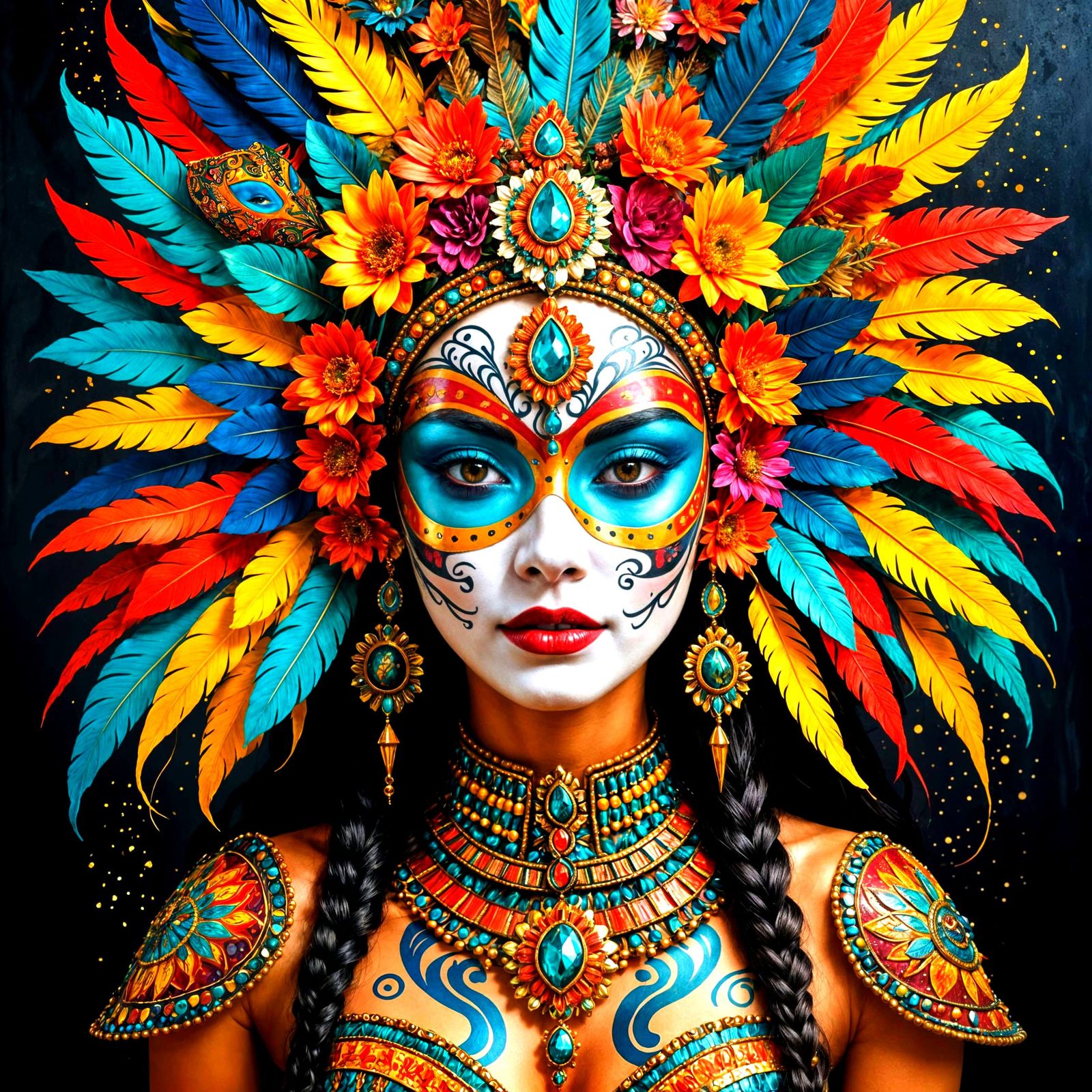Intricately Designed Portrait of a Vibrant Woman in Colorful...