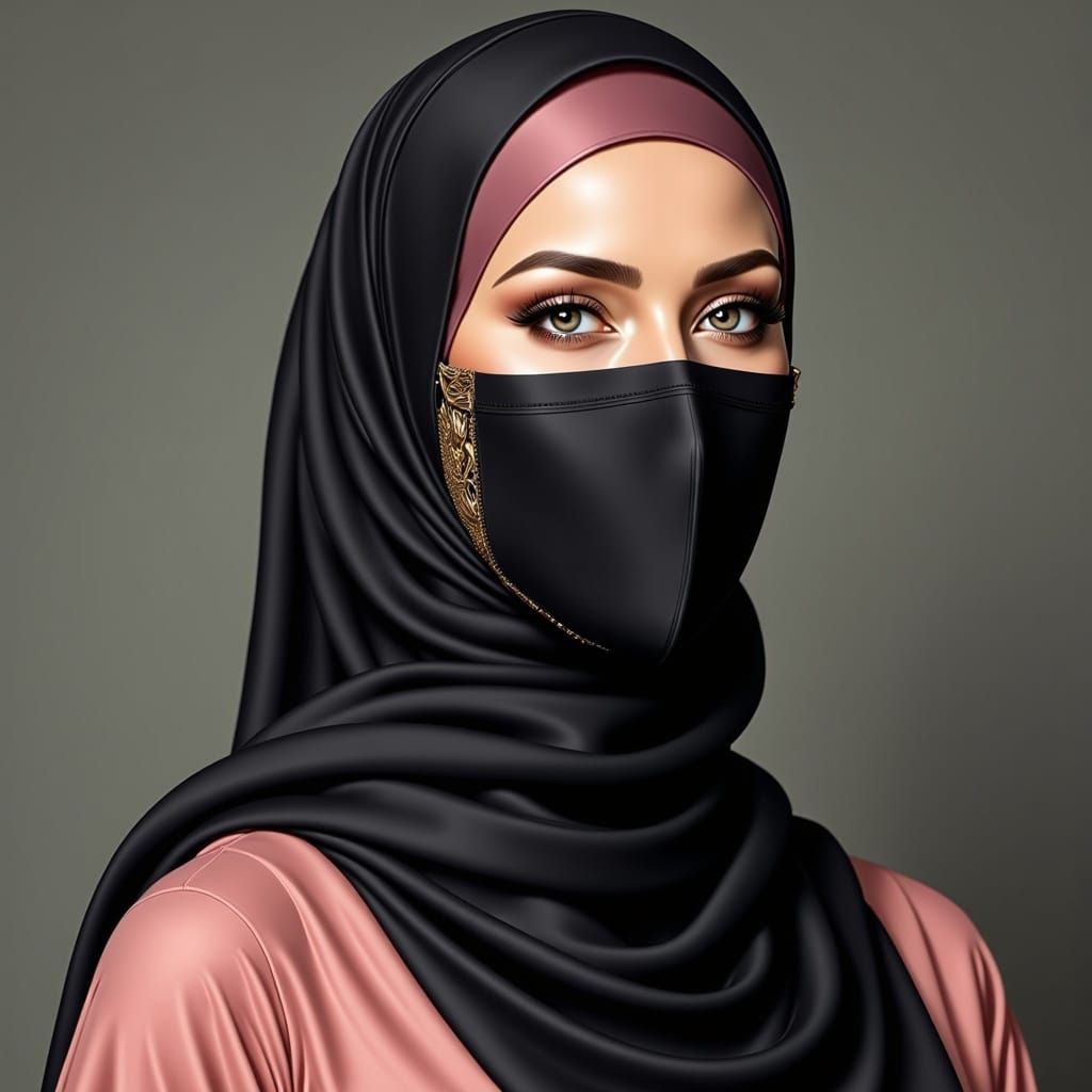 Elegant Woman in Hijab and Facemask