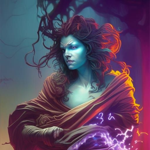 Dark Fantasy Art in Purple and Yellow