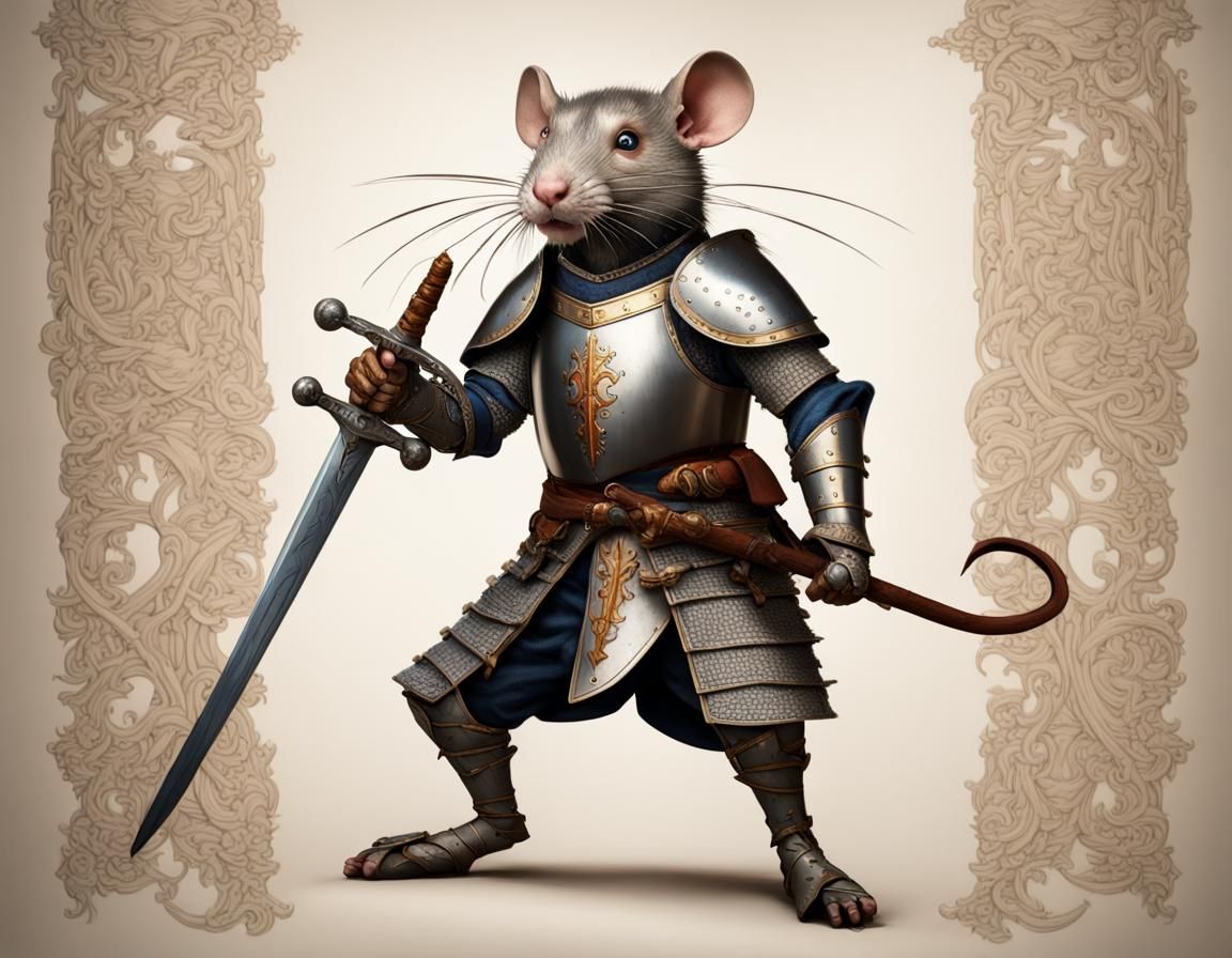 Medieval Rat Knight in Illuminated Manuscript Style