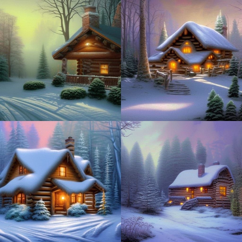 Winter Cabin in Forest, Ethereal Fantasy Style
