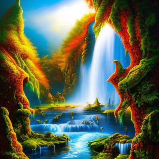 Majestic Waterfall in Surrealist Style