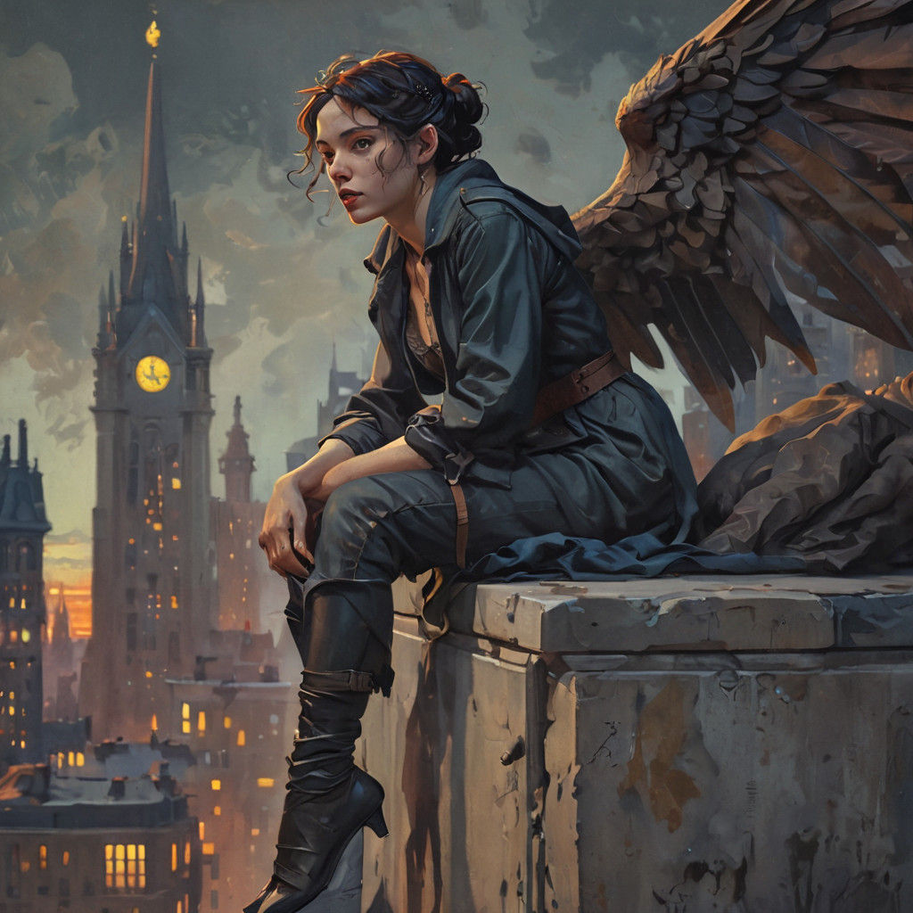 Vibrant Modern Gargoyle Goddess in Gouache Style