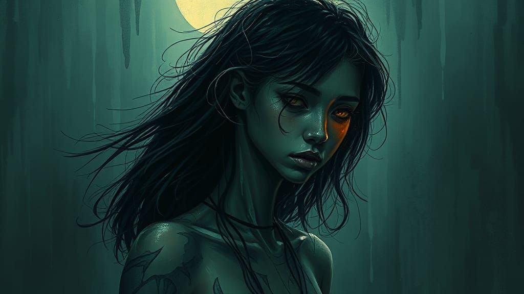 Ethereal Woman in Hypnotic Shadowscape