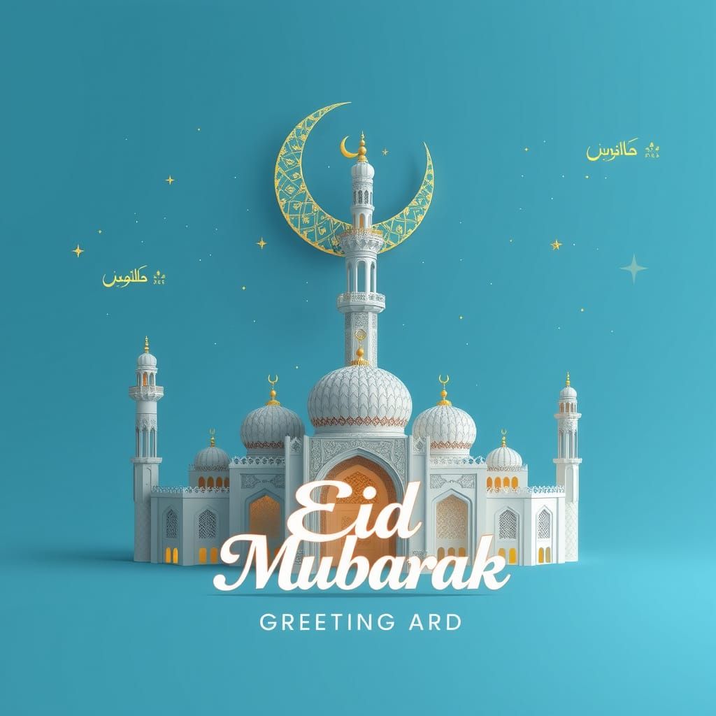 Eid Mubarak Card in Traditional Islamic Architecture Style