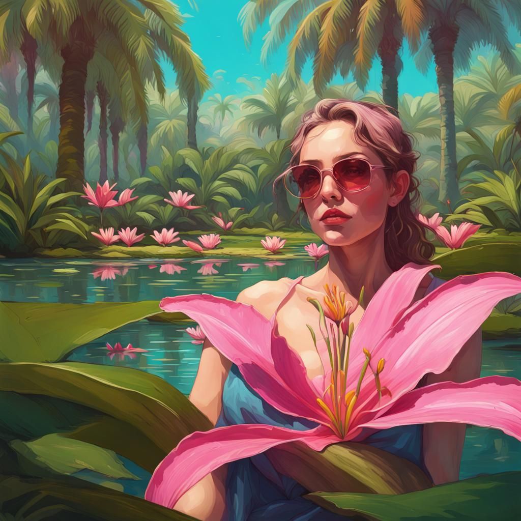 Botanical Garden with Lily Pond: Hyperdetailed Concept Art