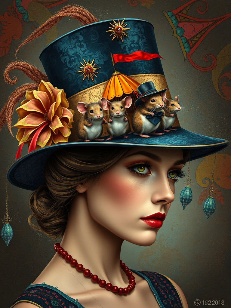 Art Nouveau Woman's Hat with Mouse Circus