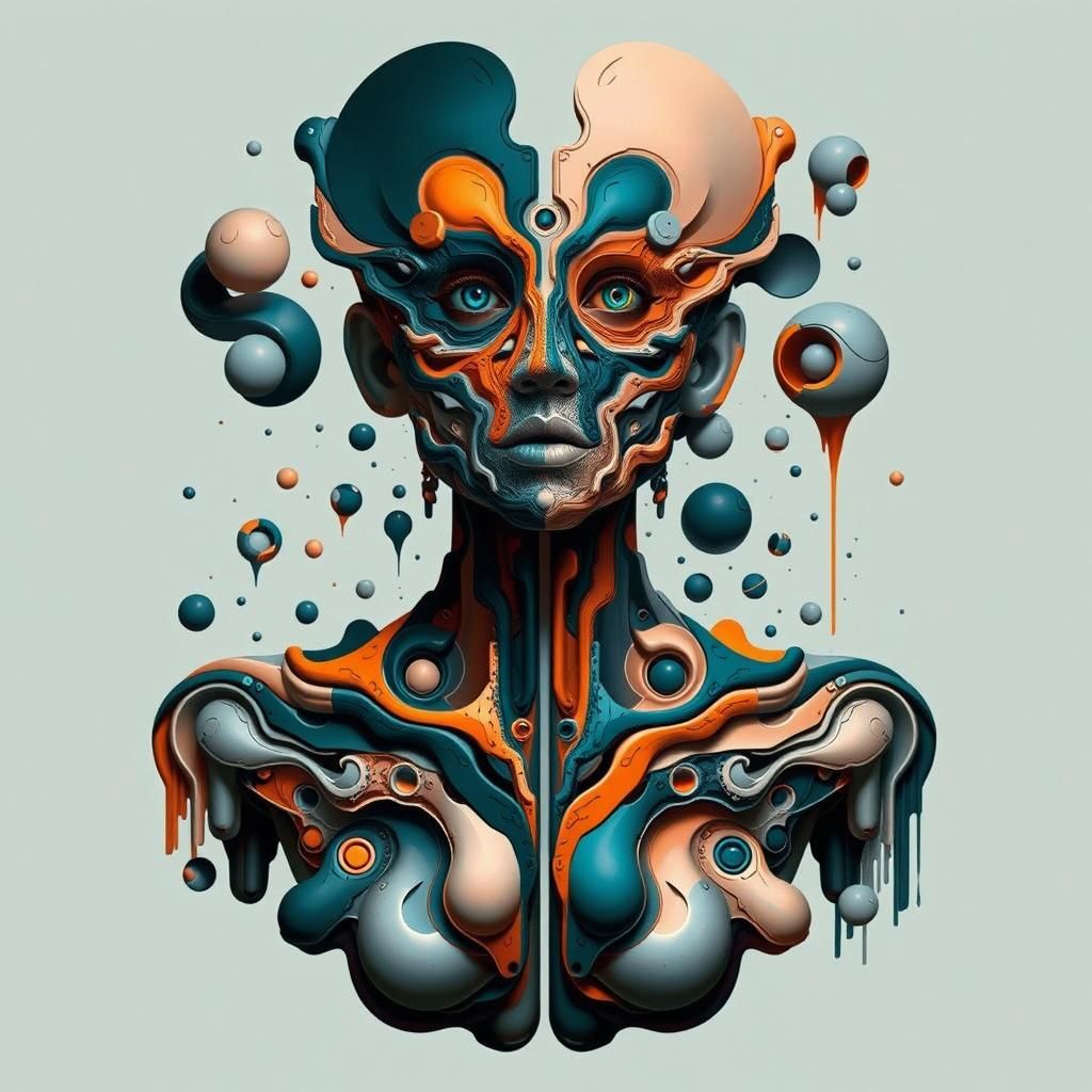 Surreal Female Figure with Ethereal Facial Ink Art