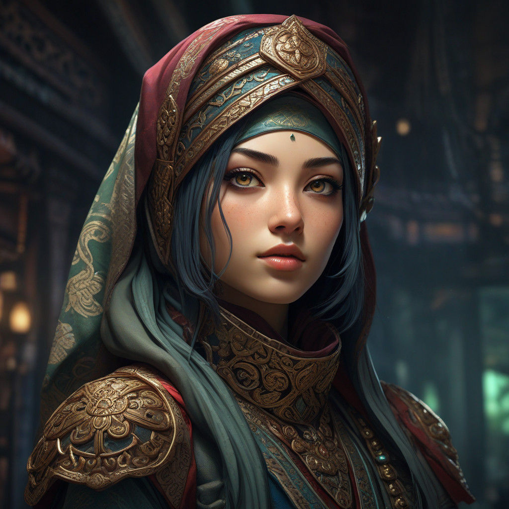 Kyoshi Warrior in Earth Kingdom Hijab, Manga Style