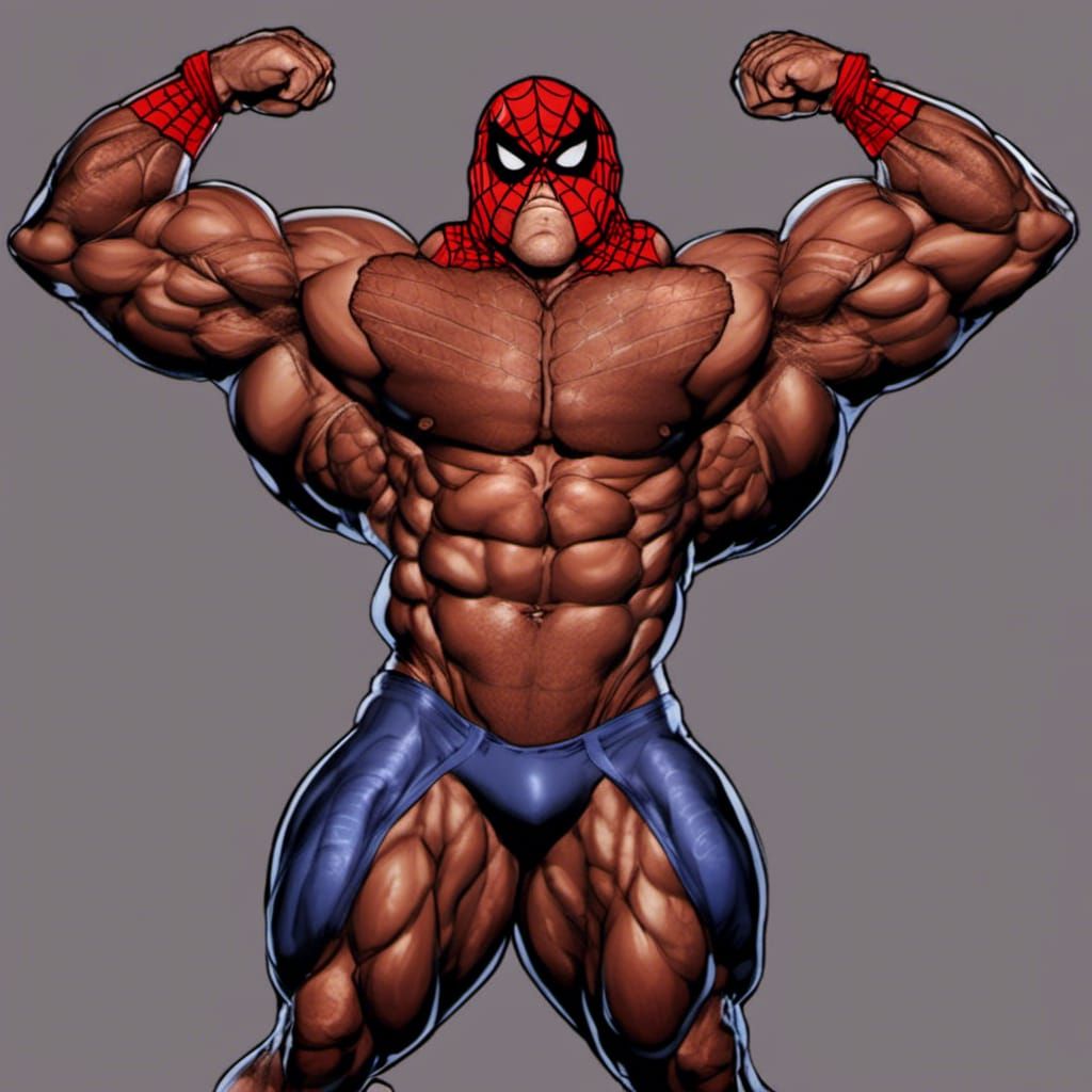 Muscular Man in Spider-Man Mask, Digital Drawing
