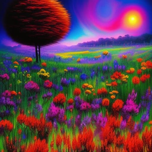 Colorful Floral Fantasy in Mixed Media Style