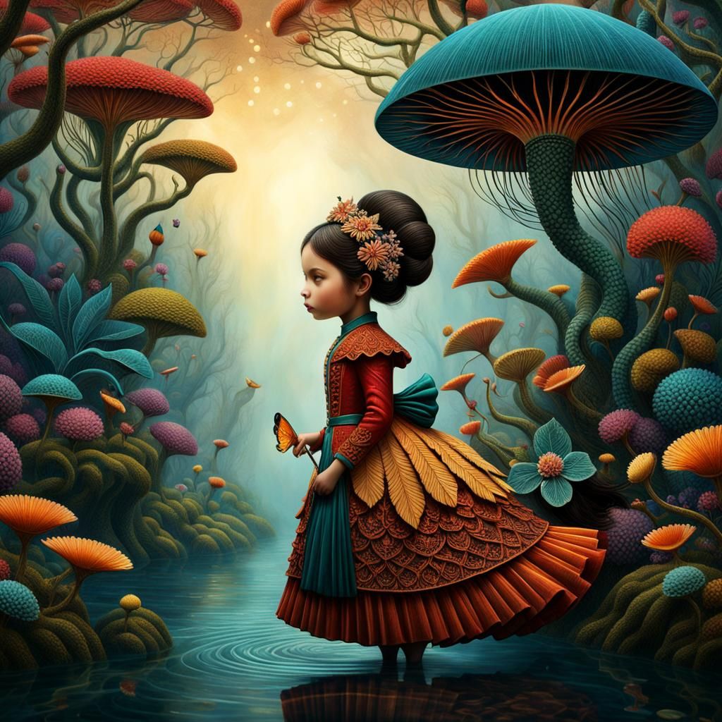 Fairytale Girl in Forest, Detailed Carvings