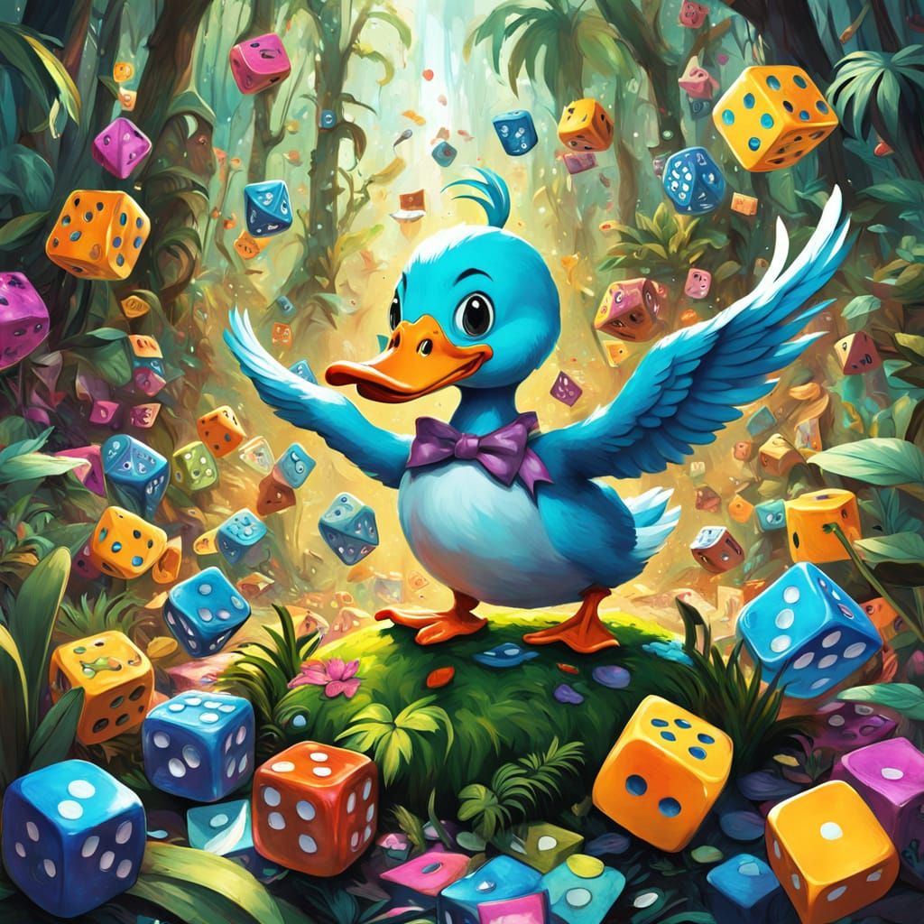 Cartoon Duck Dances in Rainforest Graffiti Art