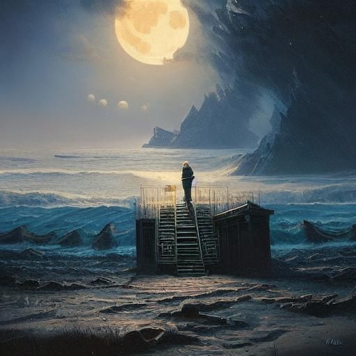 Moonlit Stairway to Hidden Worlds: Dark Fantasy Art