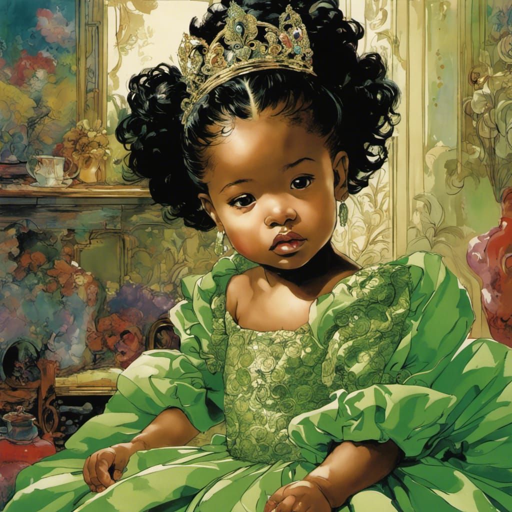 Intricate Portrait of Baby Tiana in Anime Style