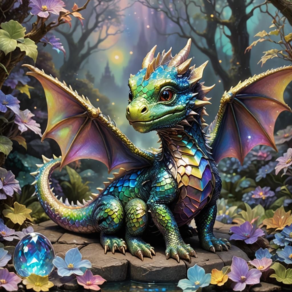 Iridescent Dragon: Holographic Chrome Scales in Ethereal Mis...