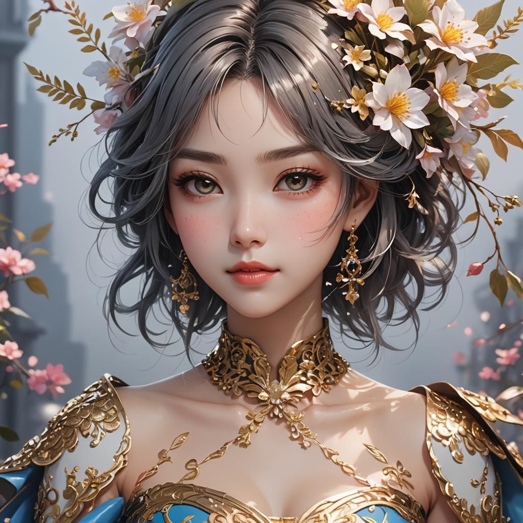 Intricate, detailed screen printing, flawless skin, exquisit...