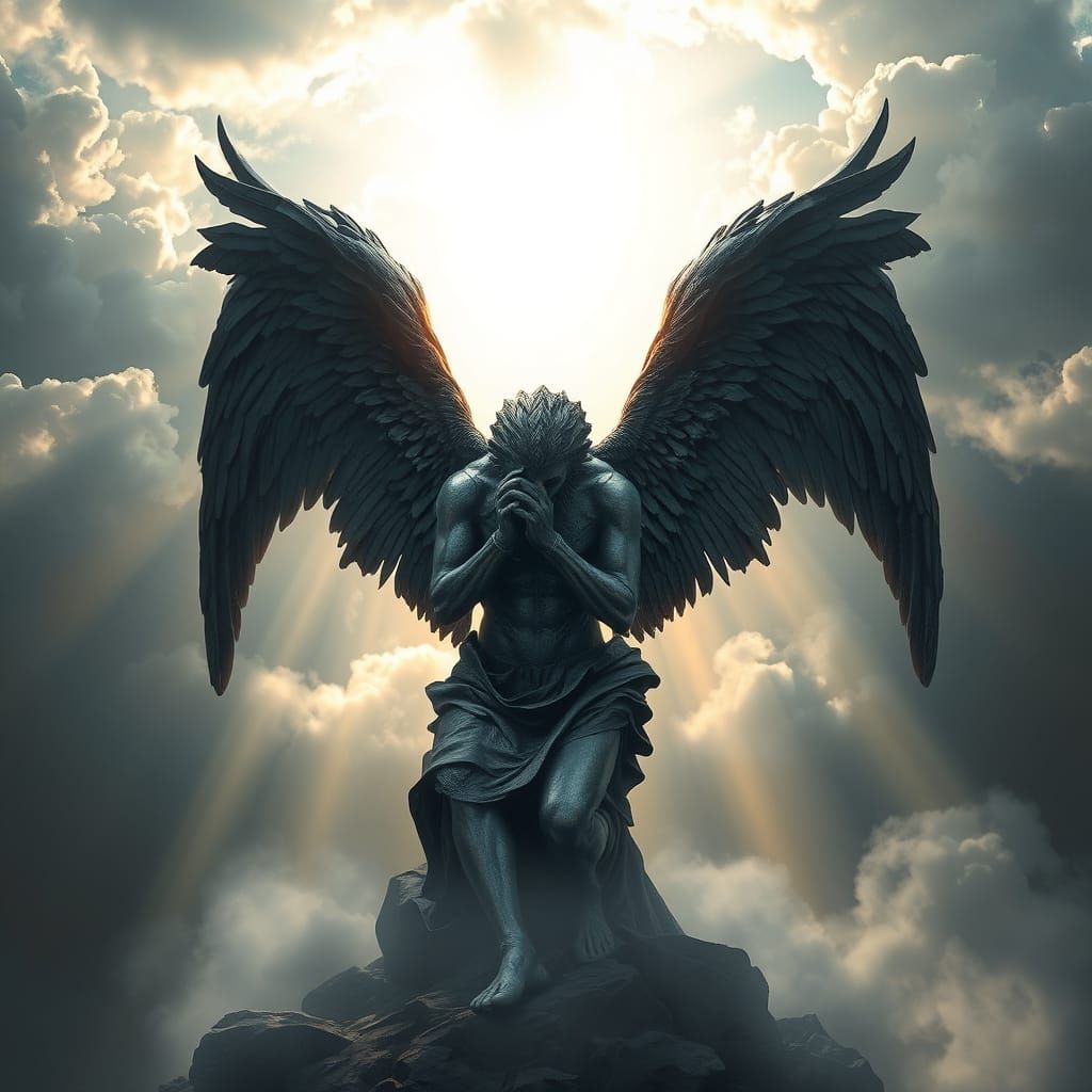Dark Metal Fallen Angel in Divine Light