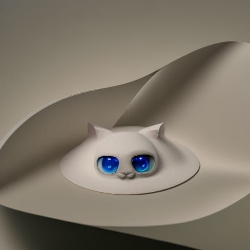 Cute Paper Cat Sculpture in 3D Digital Art Style