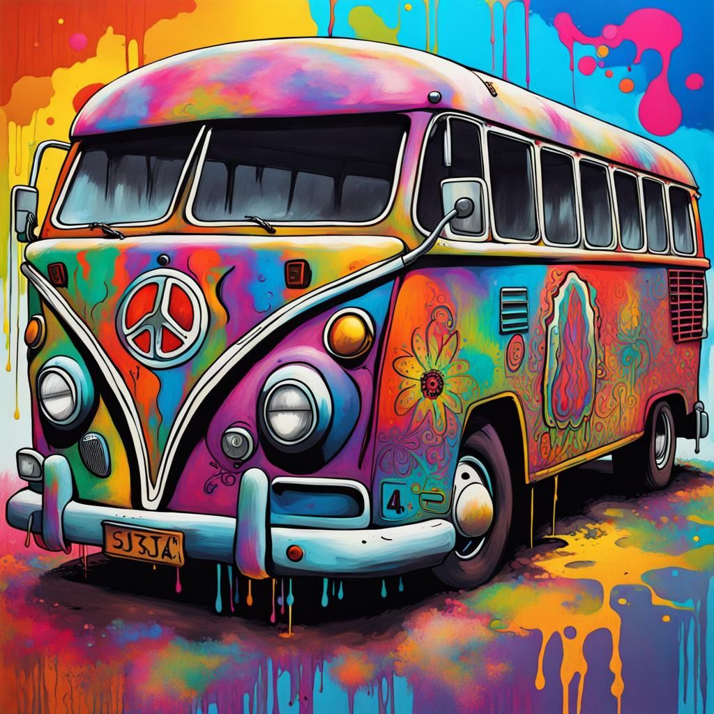Colorful Hippie Santa Bus Graffiti Art