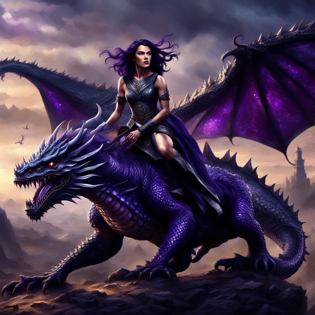 Warrior Princess on Dragon: Epic Digital Matte Painting