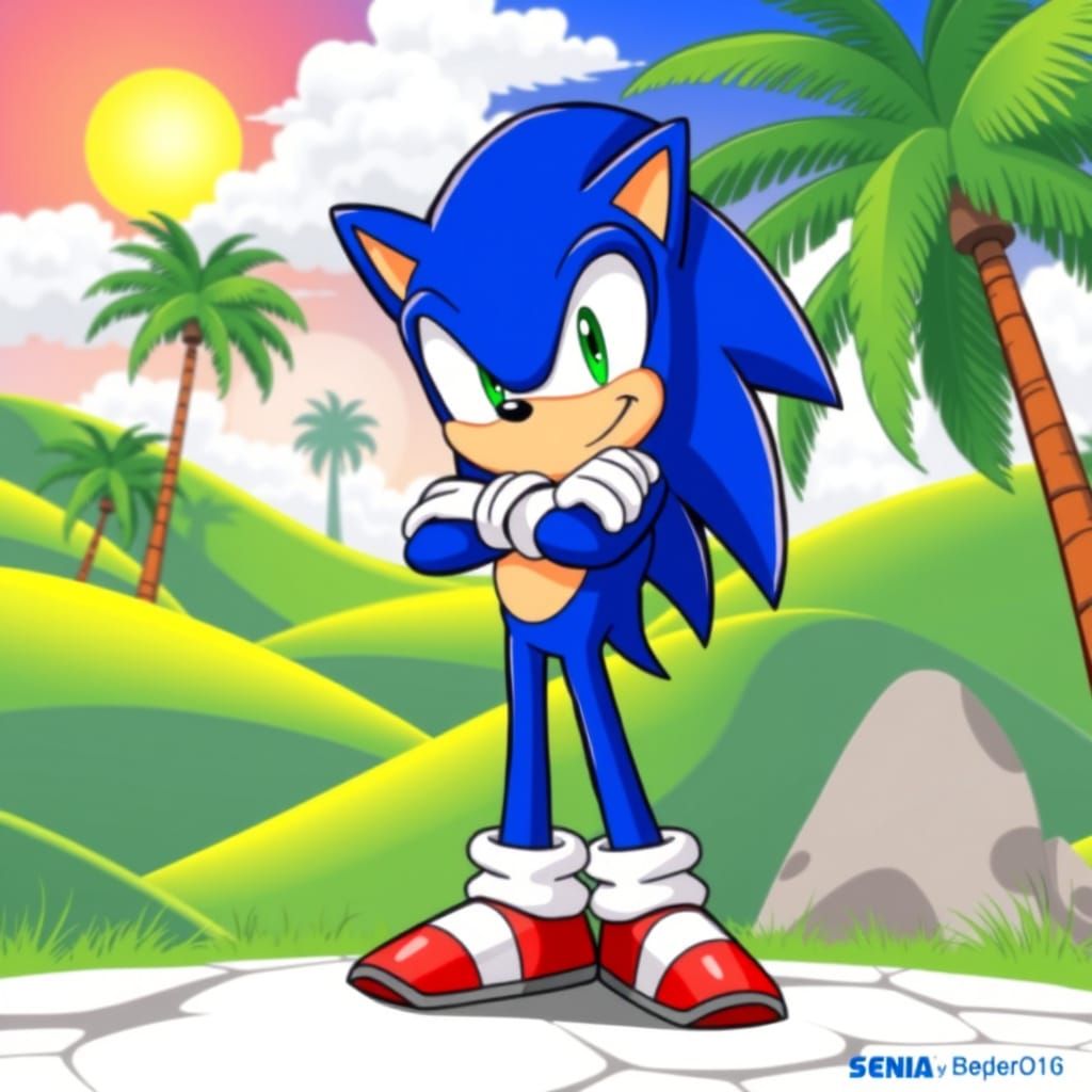 Heroic Sonic Hero in Vibrant 90s Sega Art Style
