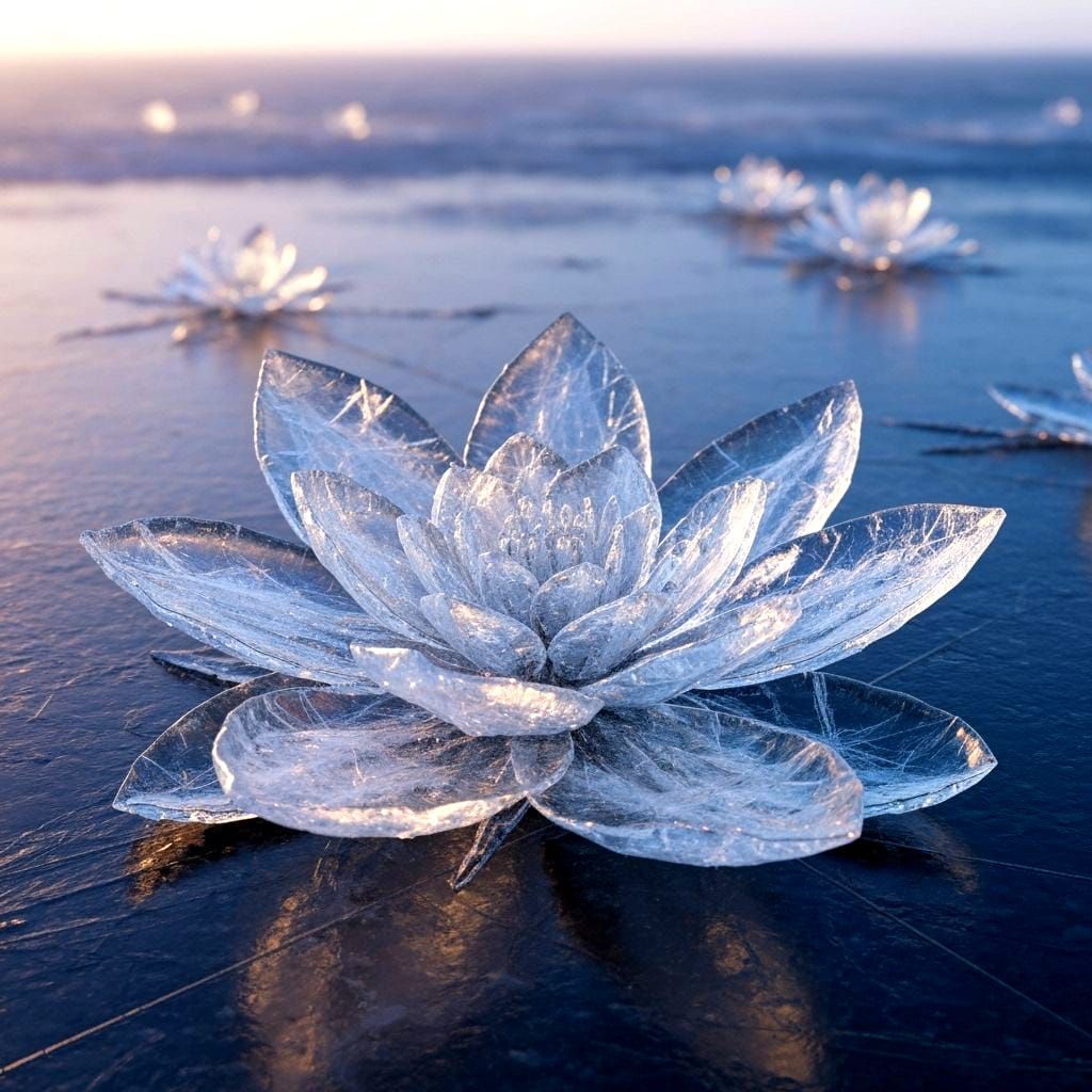 Crystal Ice Flower Garden on Frozen Lake