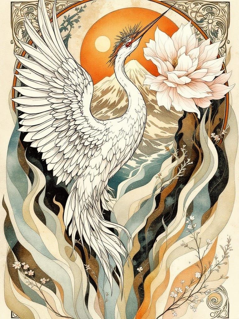 Whispers of Nature: A Crane's Serene Ascent Amidst Majestic ...