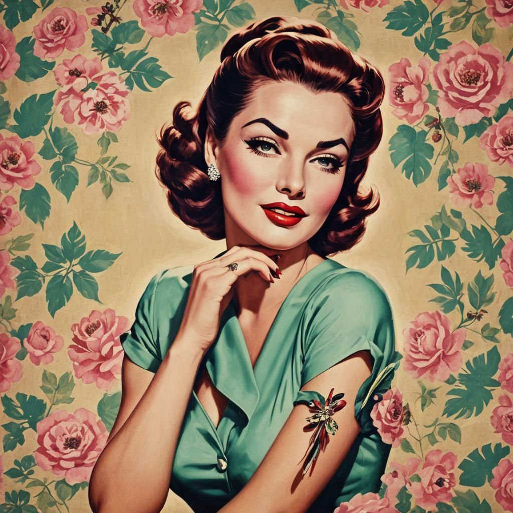 1960s Hollywood Pinup Girl in Vibrant Color