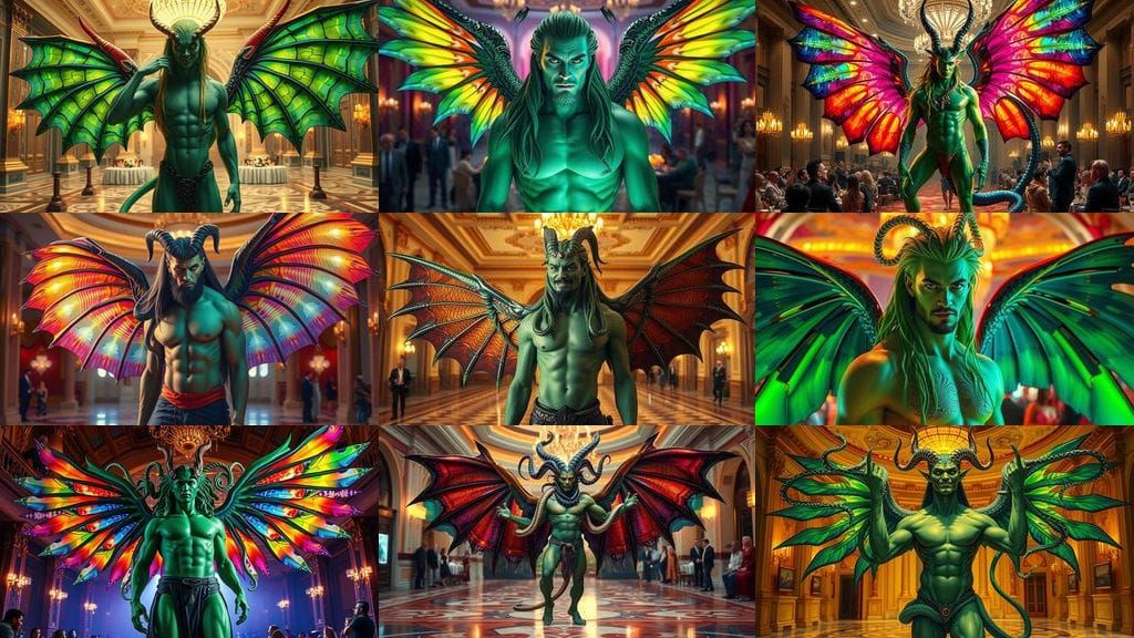 Handsome Green-Skinned Man with Snake Hair & Wings