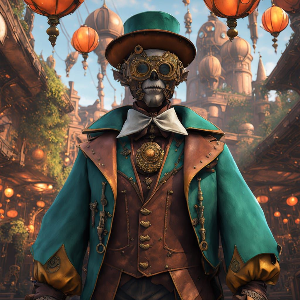 Steampunk Jester in Vibrant Square