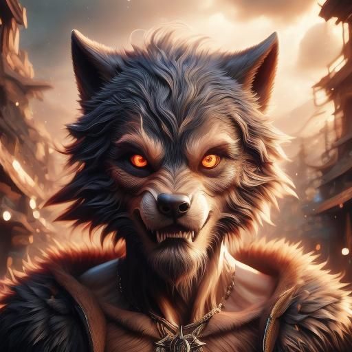 Realistic Werewolf with Human Face