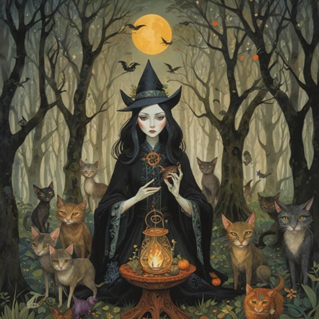 Witch Summons Demon in Entangled Forest