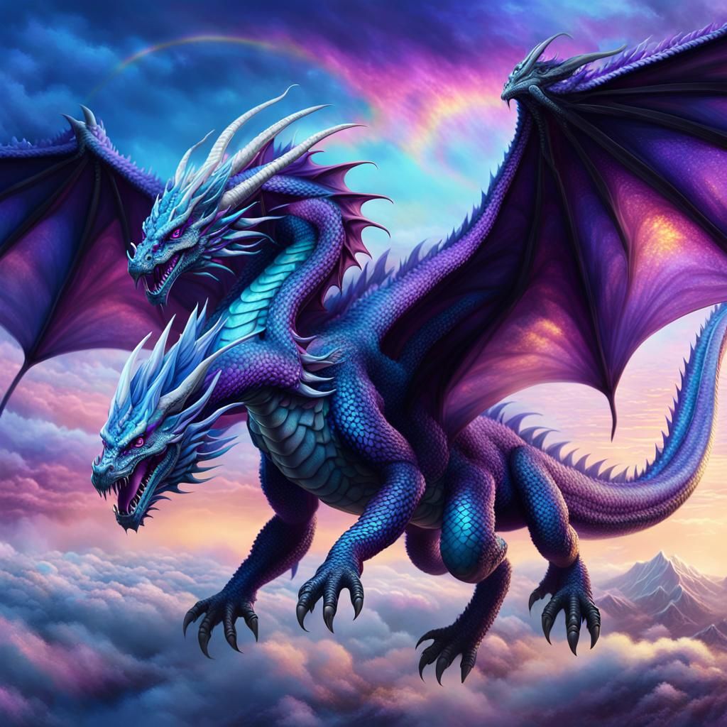 Majestic Purple Dragon Soars Through Misty Skies in Fantasy...