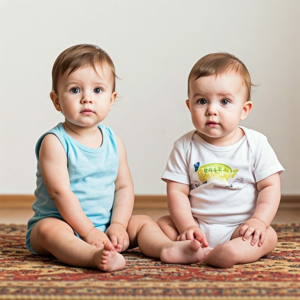 Two Sweet Babies Playing Happily on Carpet