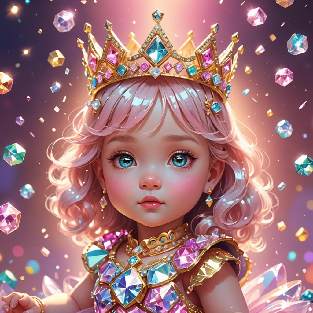 Magical Girl with Diamond Crown in 3D Digital Art
