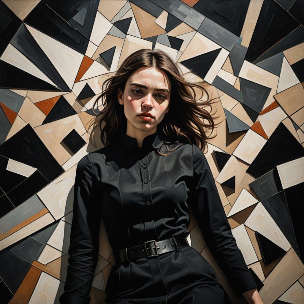 Abstract Cubist Portrait of a Girl in Black