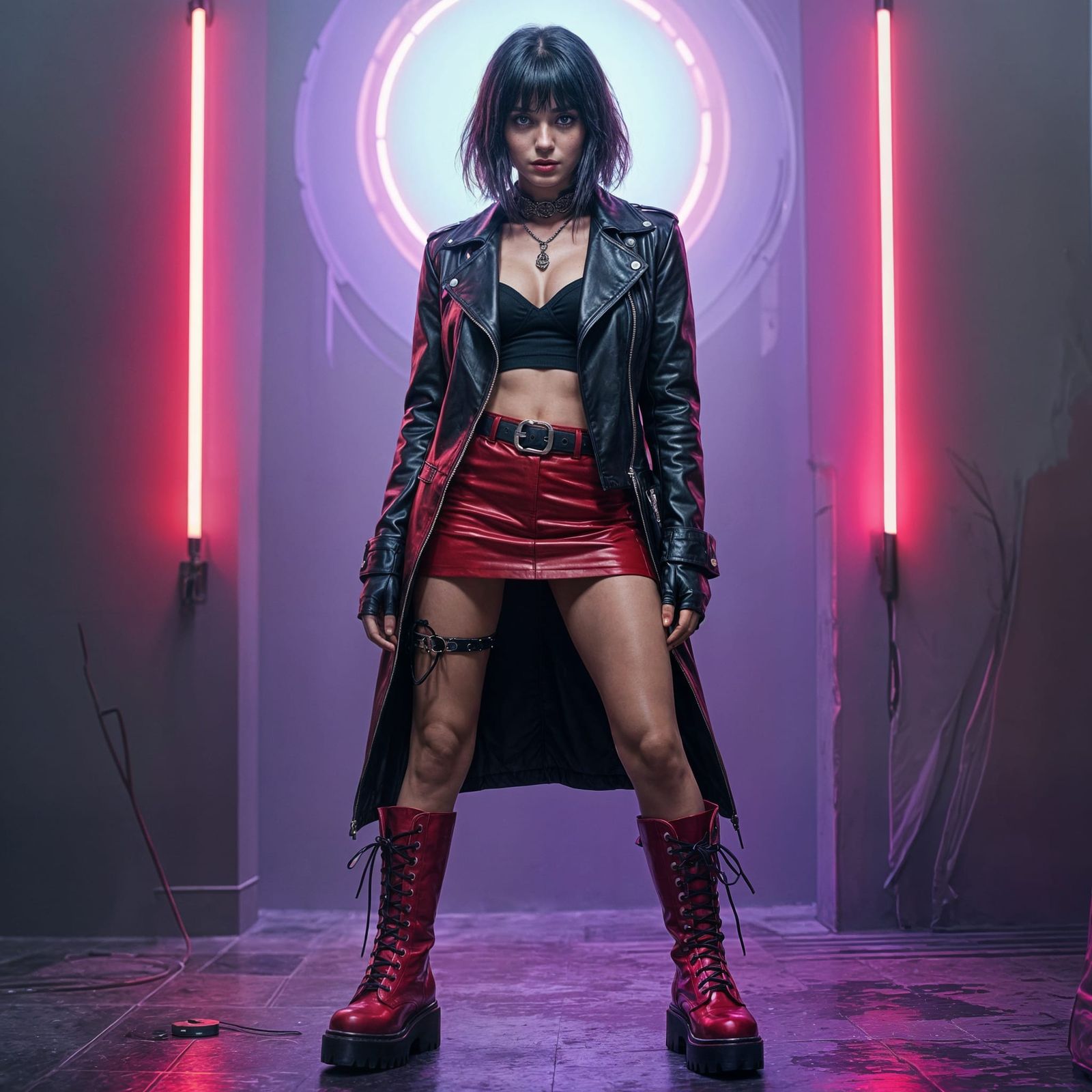 Gothic Woman in Neon Horror Style