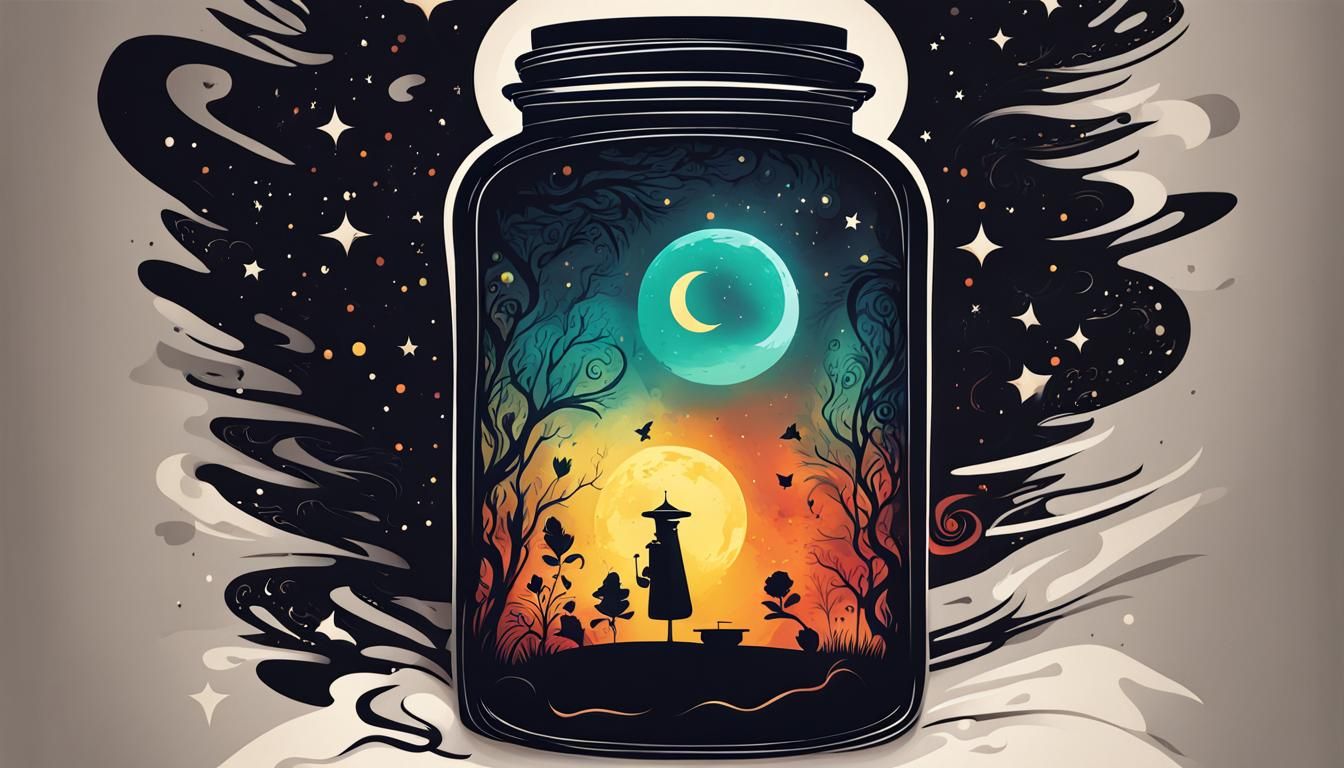 Glowing Jar Cartoon Poster at Night
