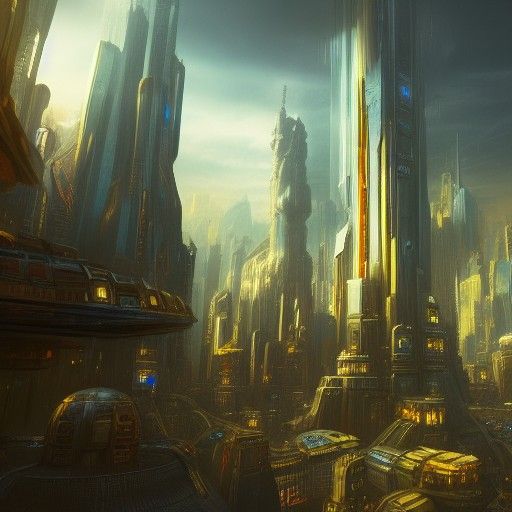 Detailed Sci-Fi City in Fantasy Concept Art