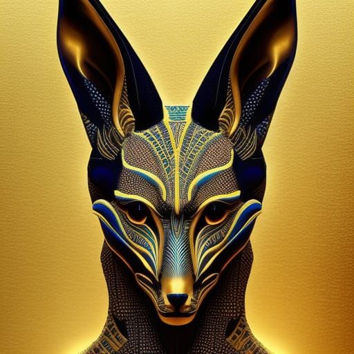 Fiery Anubis in Paper Marbling Style