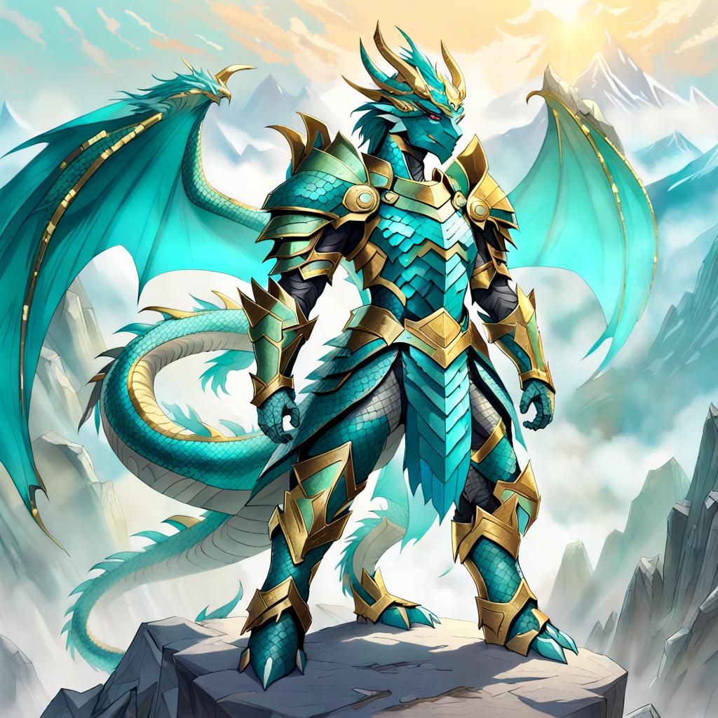Heroic Warrior in Turquoise Dragon Armor