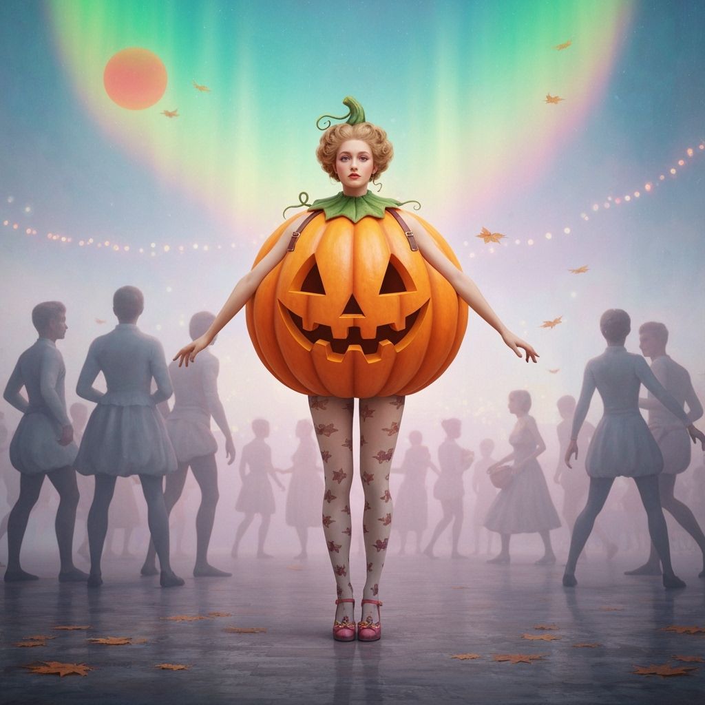 Woman in Dreamlike Pumpkin Costume at Halloween Party