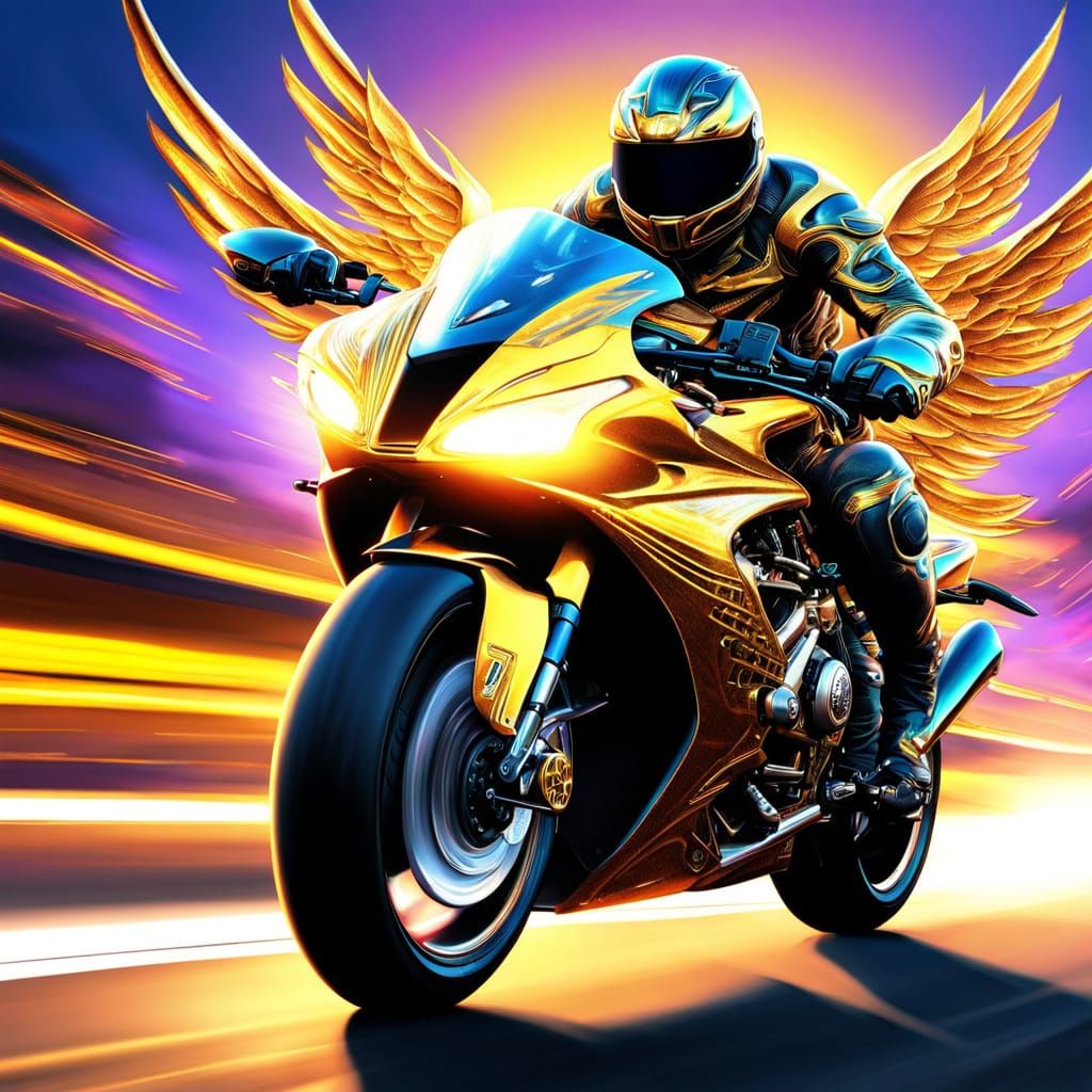 Seraph on Superbike: Airbrush Art in Futurism Style