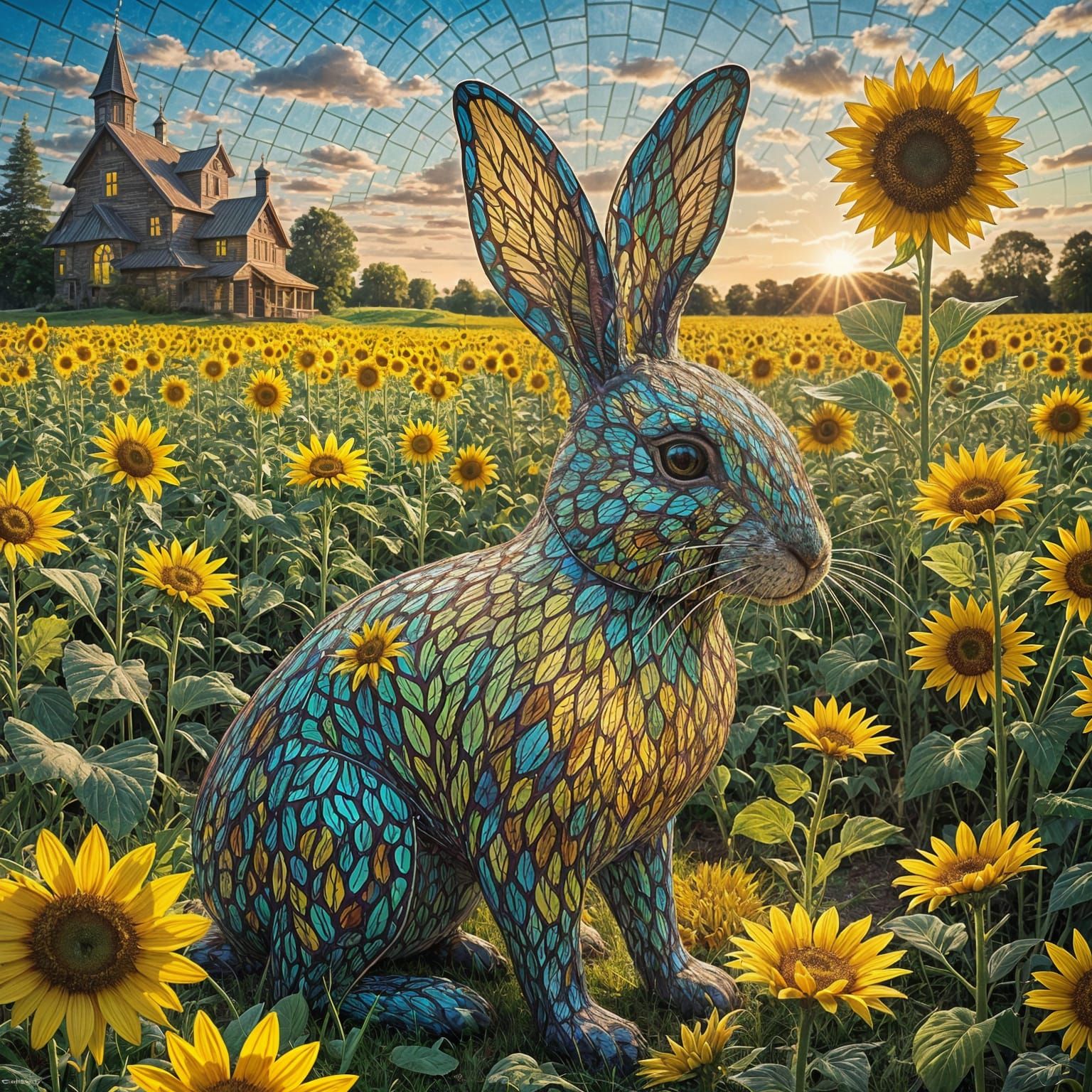 Bioluminescent Stained Glass Rabbit in Luminous Field