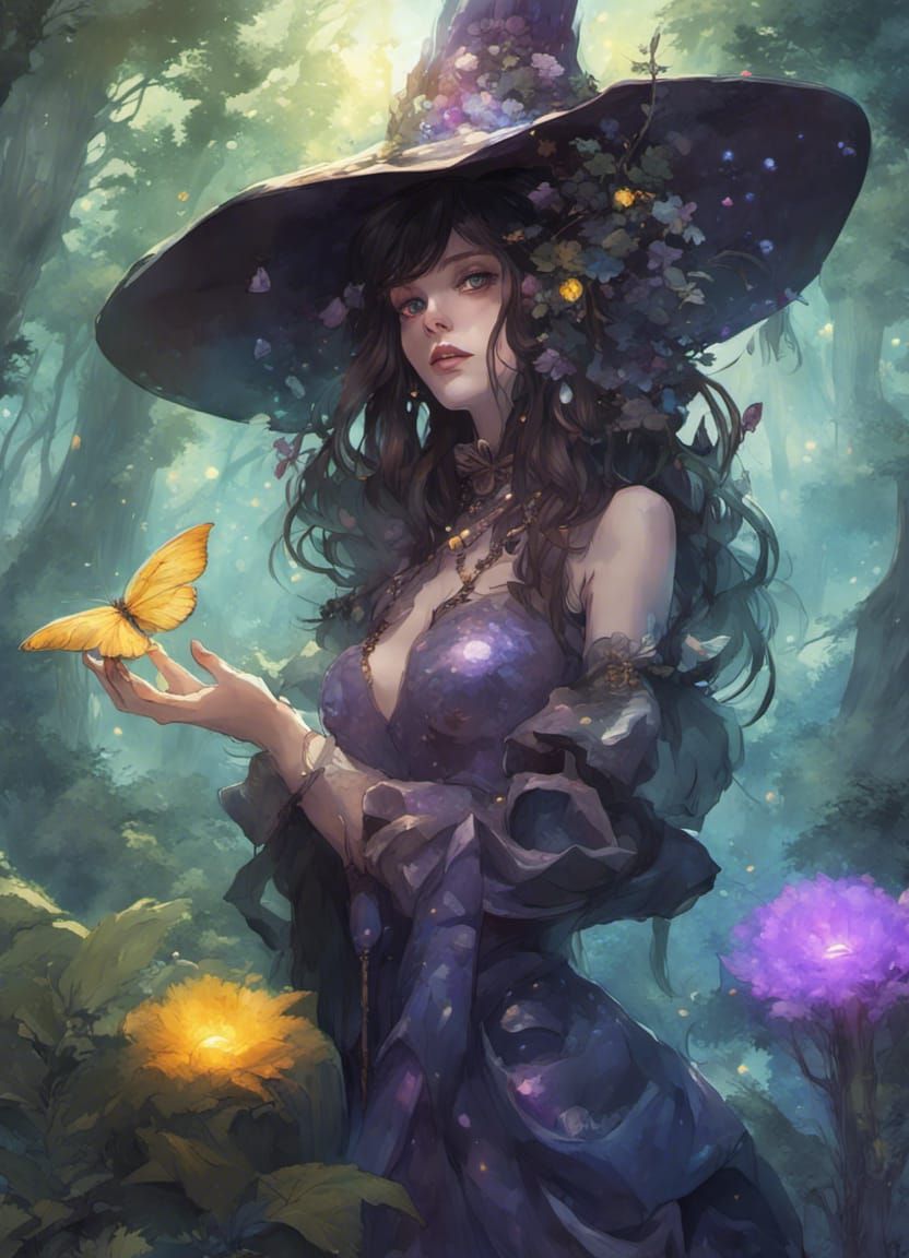 Nature Enchantress Casting Spells in Forest, Digital Art