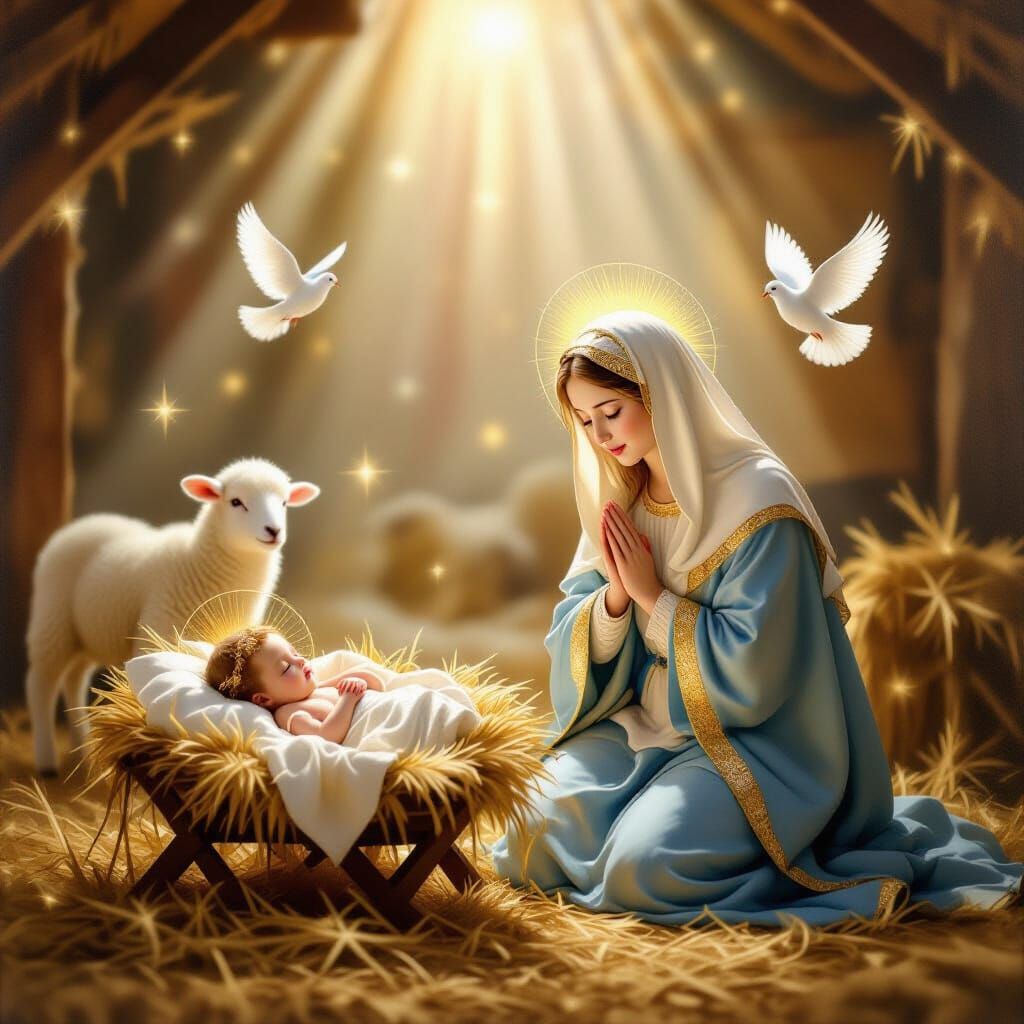 Luminous Nativity Scene Oil Painting