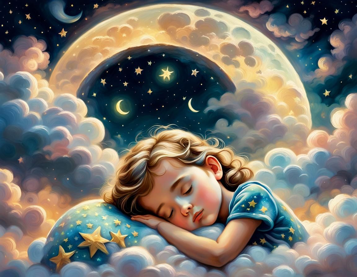 Child Sleeping on the Moon: Fantasy Dreamscape