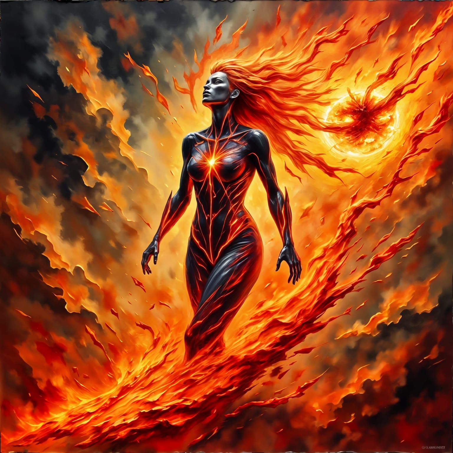 Dark Phoenix Blazes as a Neo-Impressionist Oil Painting